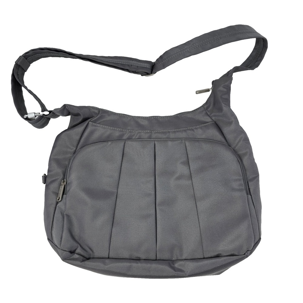 Travelon Purse Crossbody Slouch Hobo Bag Gray Nylon 14x11" Large Tote Adjustable